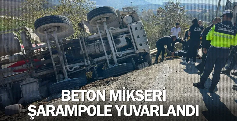 İnegöl'de beton mikseri şarampole yuvarlandı