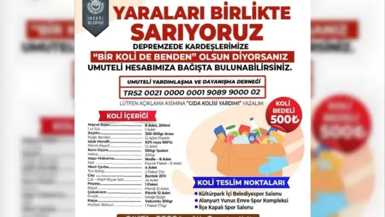 Umuteli'nden deprem bölgesi için gıda kolisi kampanyası