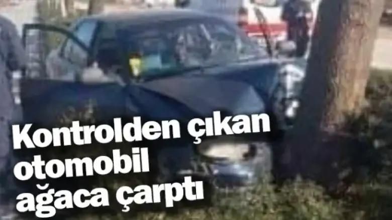 Kontrolden çıkan otomobil ağaca çarptı