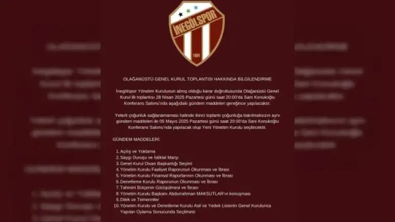 İnegölspor'da olağanüstü kongre kararı