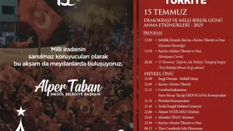 İnegöl Belediyesi’nden 15 Temmuz Programlarına Davet