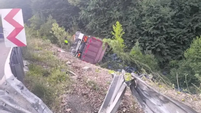 İnegöl'de kamyon şarampole yuvarlandı