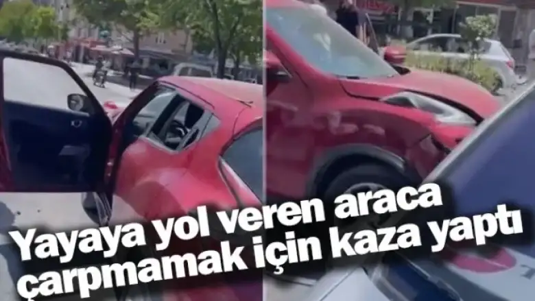 Yayaya yol veren araca çarpmamak için kaza yaptı