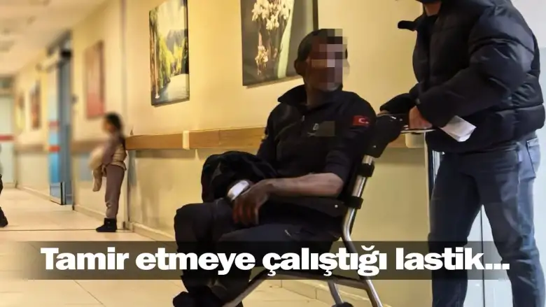 Tamir etmeye çalıştığı lastik...