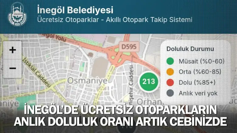 İnegöl’de Ücretsiz Otoparkların Anlık Doluluk Oranı Artık Cebinizde