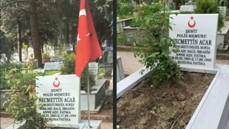 Şehit Polisin Kabrinden Bayrak ve Direk Çalındı