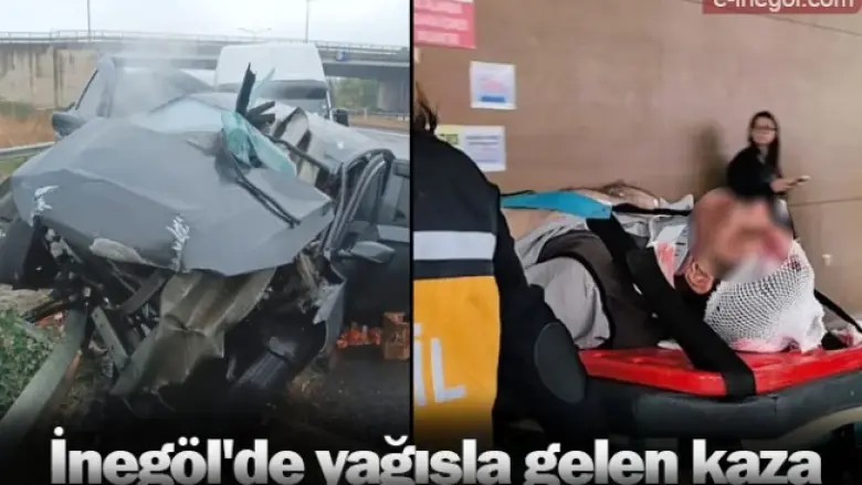 İnegöl'de yağışla gelen kaza
