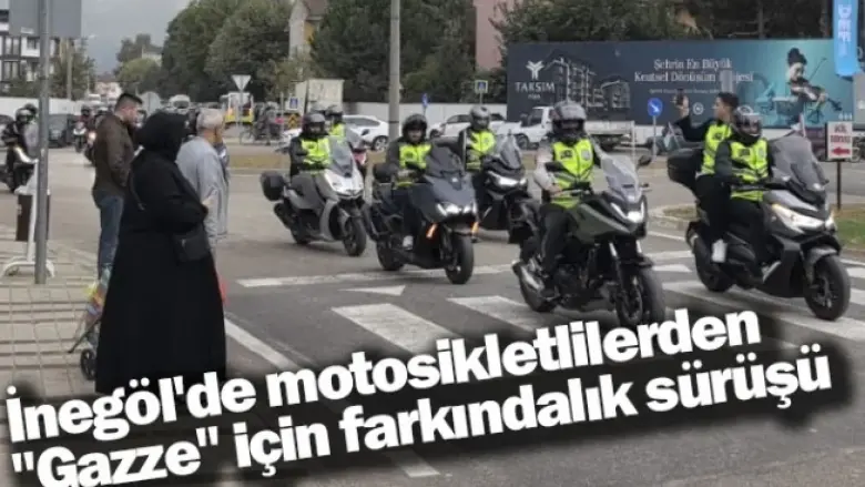 İnegöl'de motosikletlilerden "Gazze" için farkındalık sürüşü
