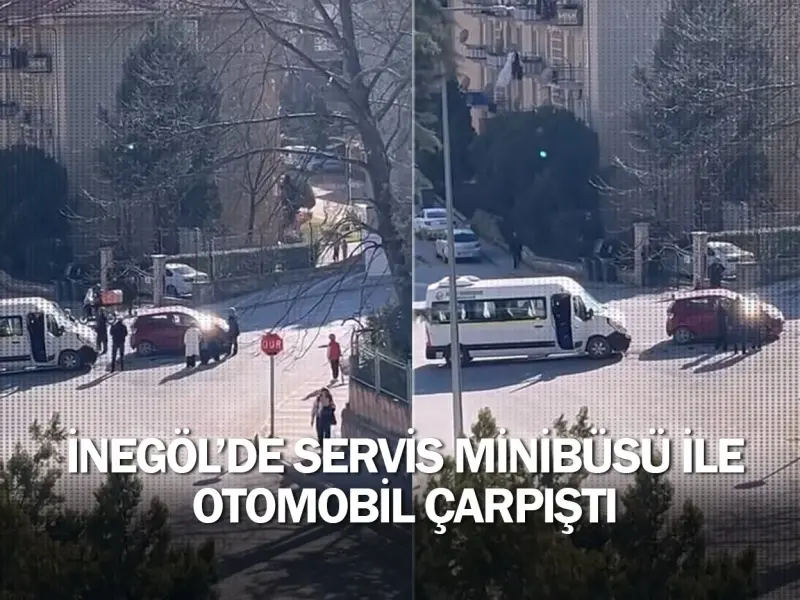 İnegöl'de servis minibüsü ile otomobil çarpıştı