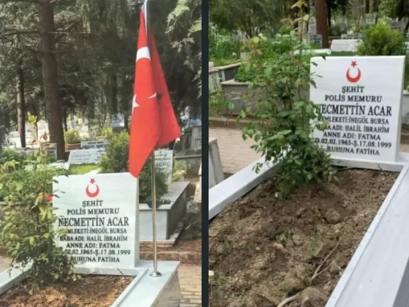 Şehit Polisin Kabrinden Bayrak ve Direk Çalındı