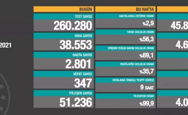 Türkiye'de son 24 saatte 38.553 koronavirüs vakası tespit edildi
