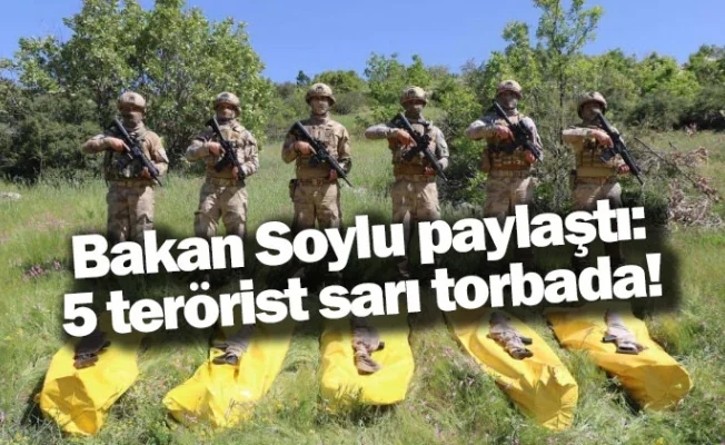 Bakan Soylu paylaştı: 5 terörist sarı torbada!