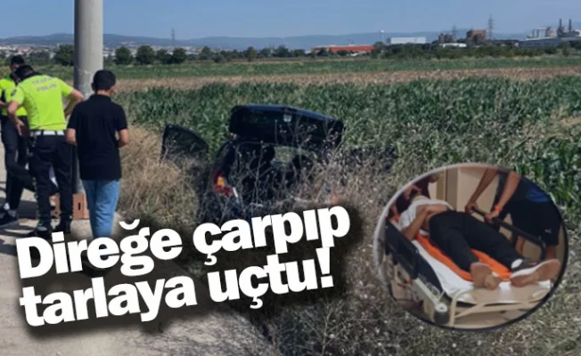 Direğe çarpıp tarlaya uçtu!