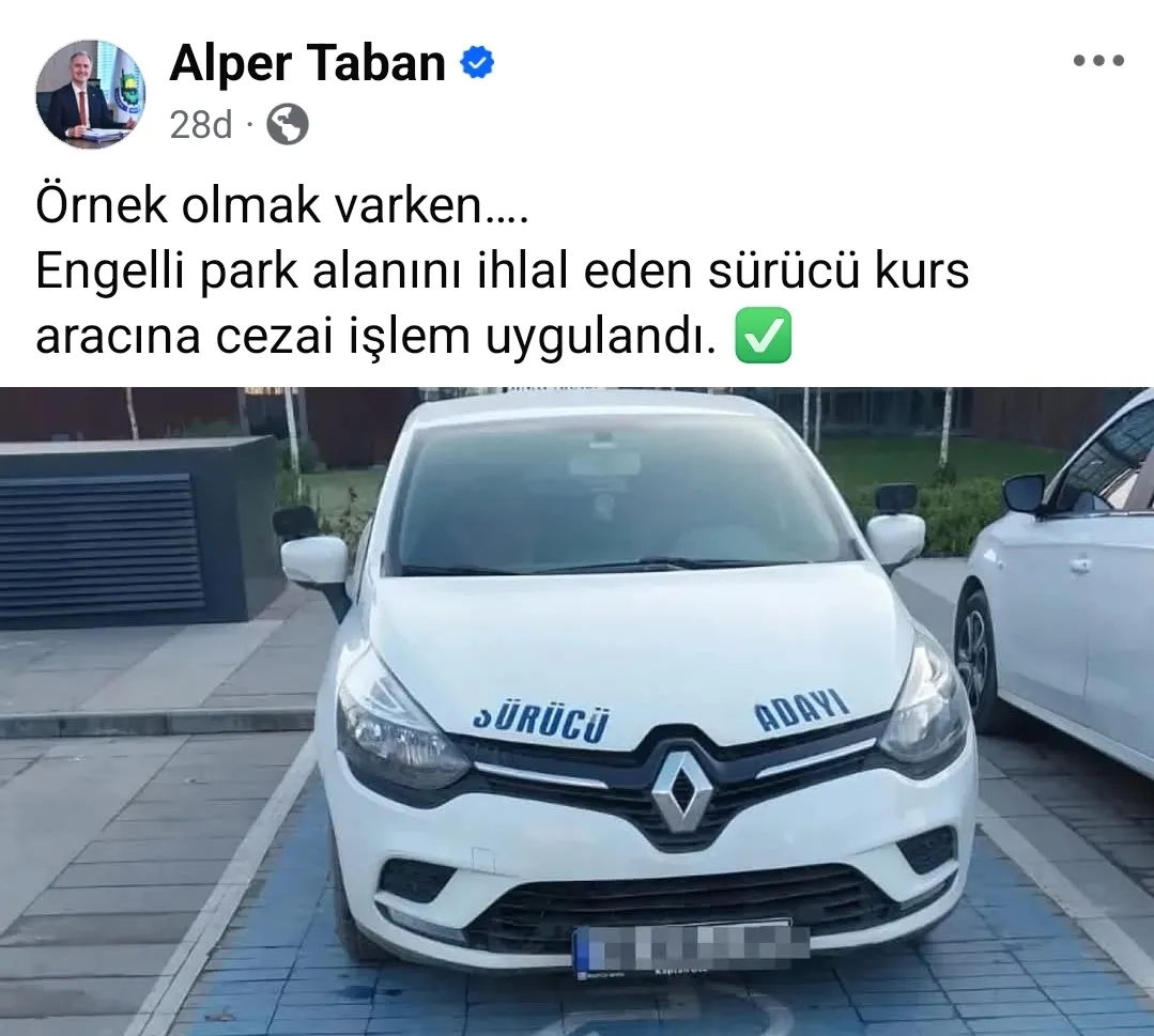 Engelli Park Alanını İşgal Eden Sürücü Kursu Aracına Ceza