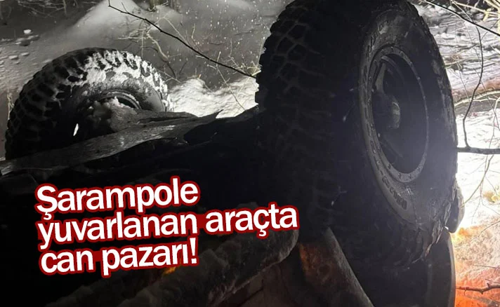 İnegöl'de şarampole yuvarlanan araçta can pazarı!