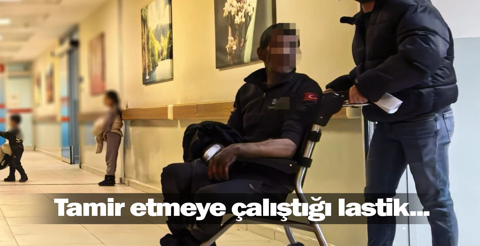 Tamir etmeye çalıştığı lastik...