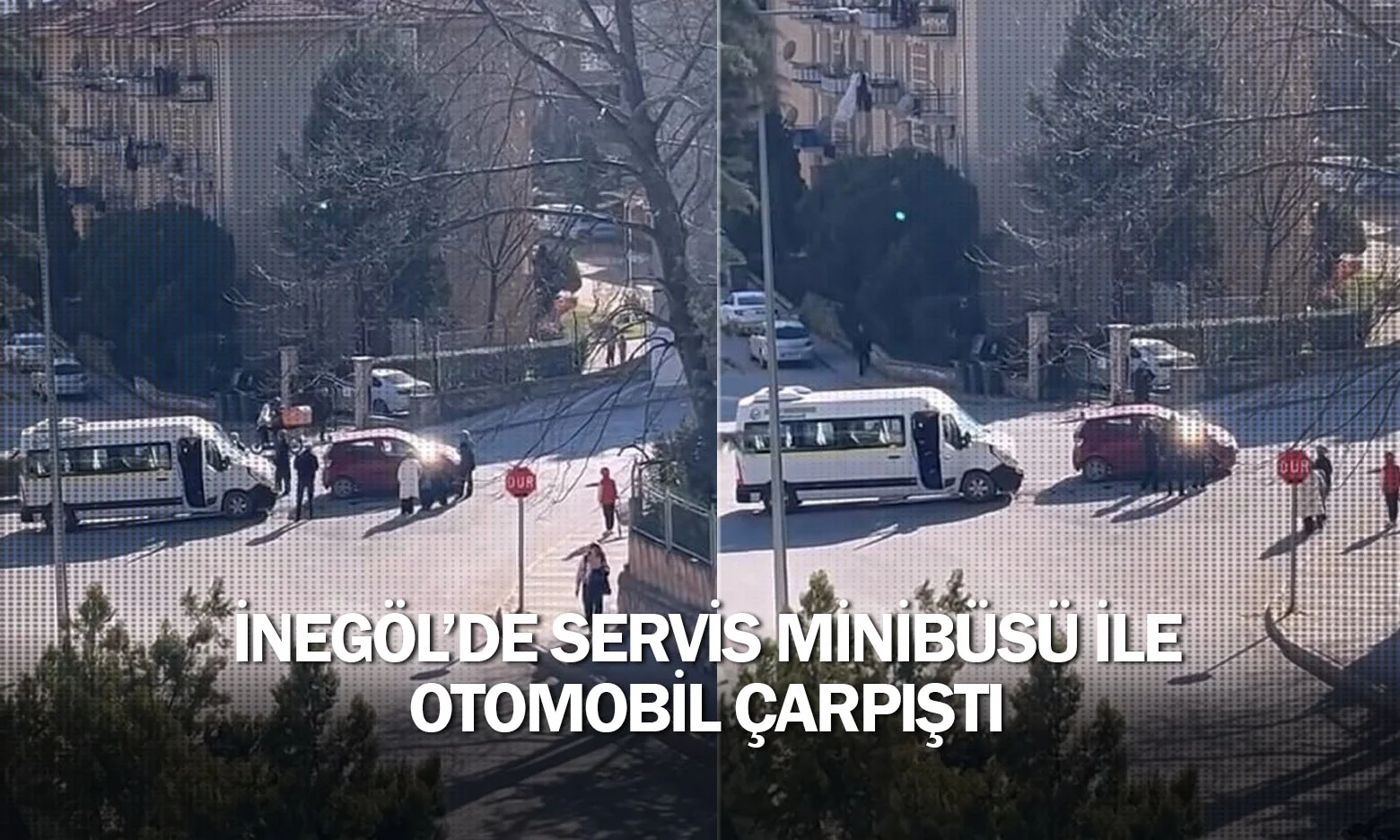 İnegöl'de servis minibüsü ile otomobil çarpıştı