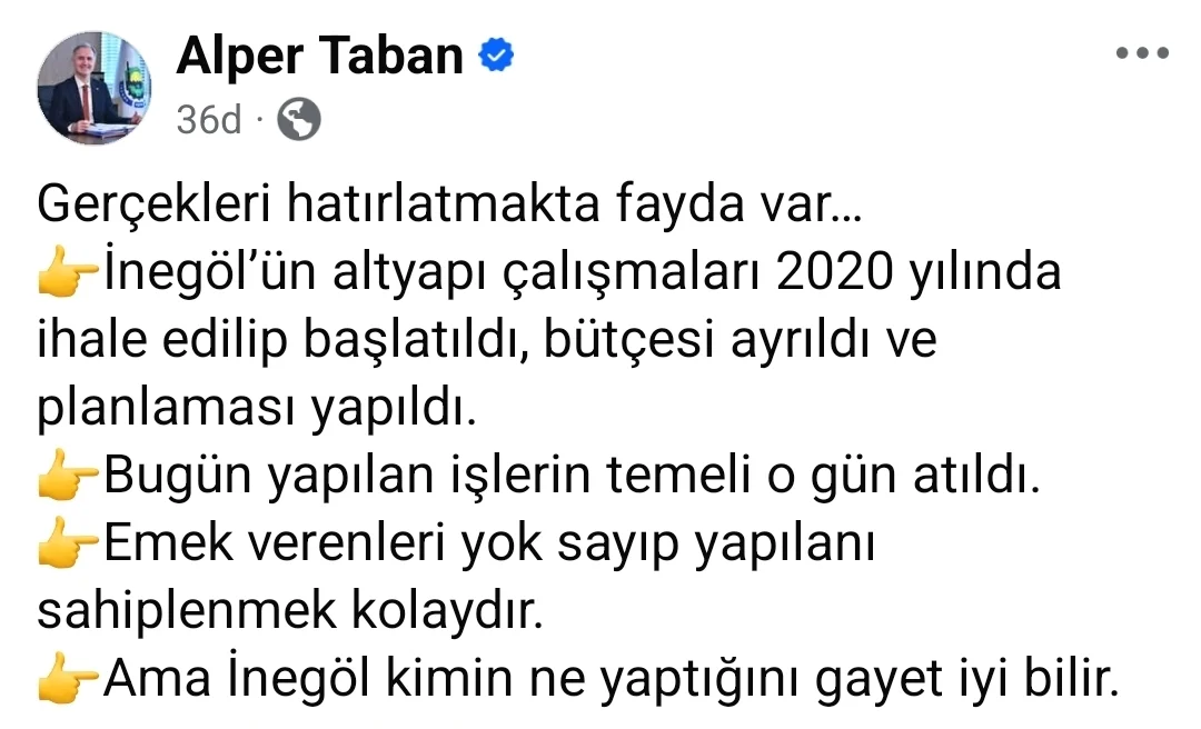 Başkan Taban: İnegöl kimin ne yaptığını gayet iyi bilir