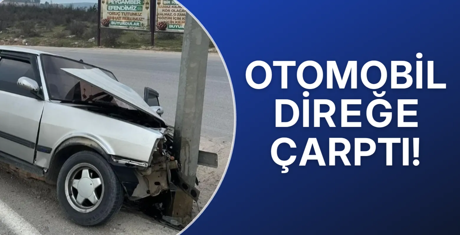 Kontrolden çıkan otomobil direğe çarptı