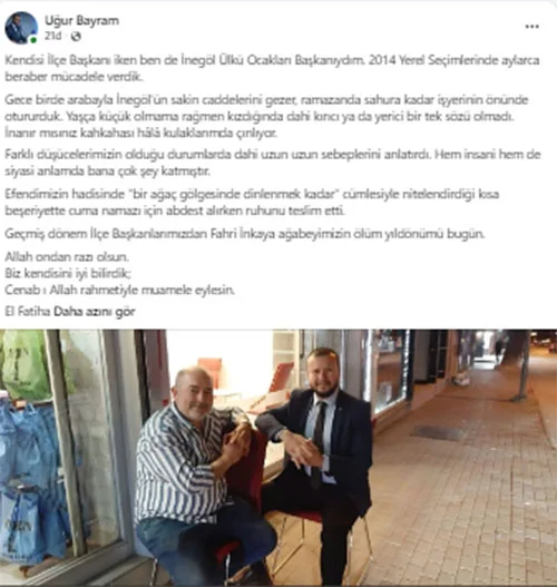 Uğur Bayram'dan Fahri İnkaya'nın ölüm yıl dönümünde duygusal mesaj Uğur Bayram'dan Fahri İnkaya'nın ölüm yıl dönümünde duygusal mesaj