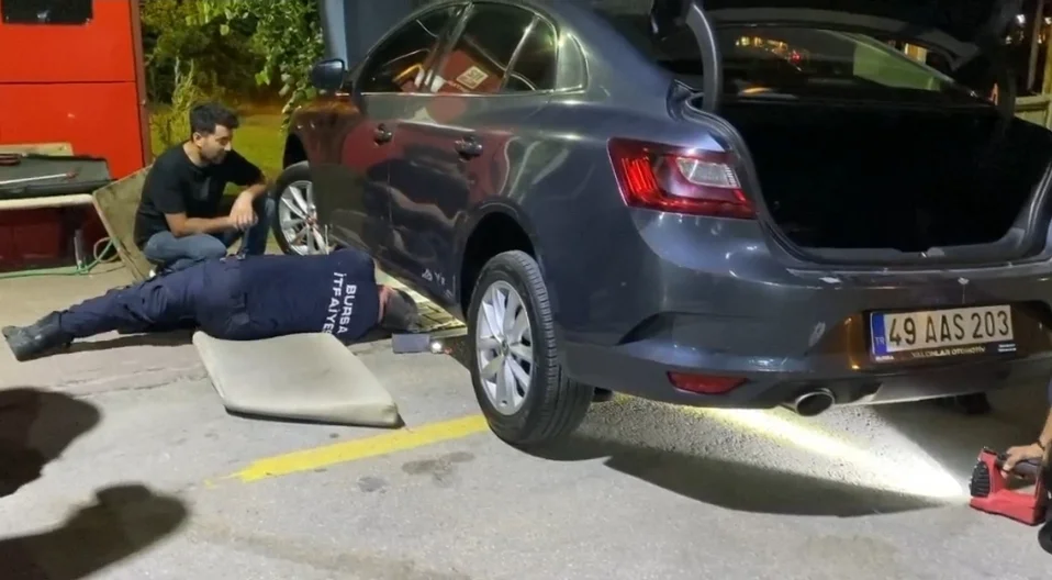 İnegöl'de araç motorunda yılan paniği İnegöl'de araç motorunda yılan paniği