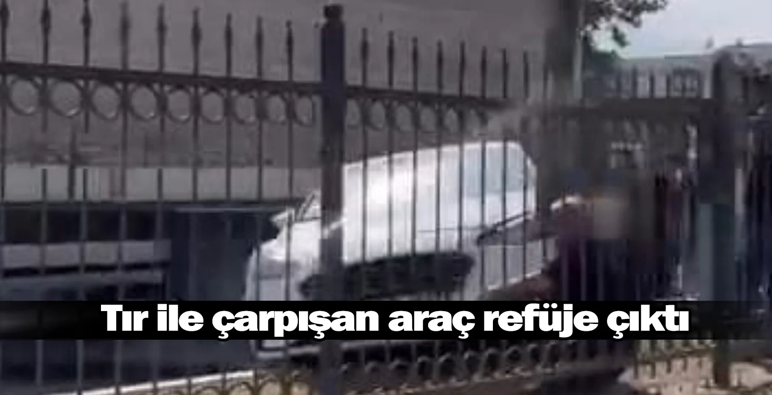 Tır ile çarpışan araç refüje çıktı